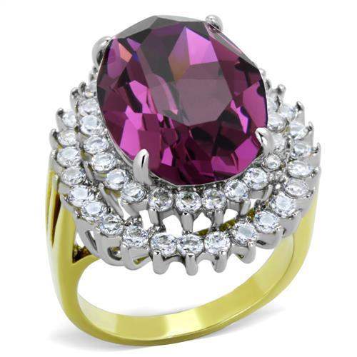 TK1892 - Two-Tone IP Gold (Ion Plating) Stainless Steel Ring with Top Grade Crystal in Amethyst - Alamode - Flyclothing LLC