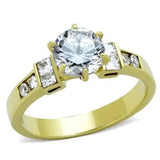 TK1898 - IP Gold(Ion Plating) Stainless Steel Ring with AAA Grade CZ  in Clear - Alamode