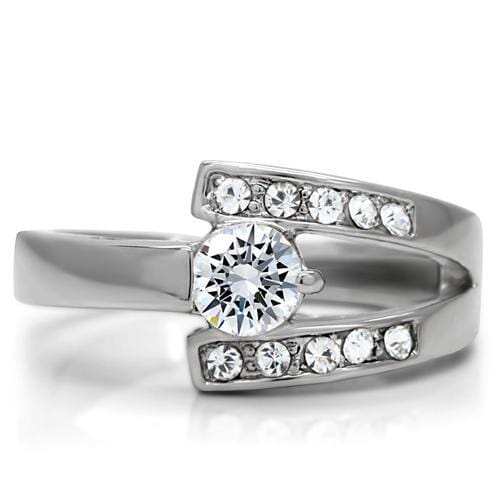 TK189 - High polished (no plating) Stainless Steel Ring with AAA Grade CZ in Clear - Alamode - Flyclothing LLC