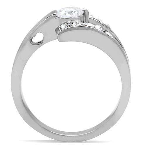 TK189 - High polished (no plating) Stainless Steel Ring with AAA Grade CZ in Clear - Alamode - Flyclothing LLC
