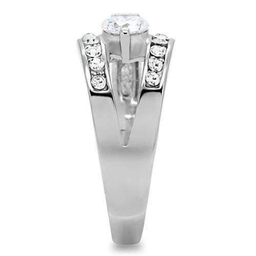 TK189 - High polished (no plating) Stainless Steel Ring with AAA Grade CZ in Clear - Alamode - Flyclothing LLC
