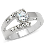 TK189 - High polished (no plating) Stainless Steel Ring with AAA Grade CZ  in Clear - Alamode