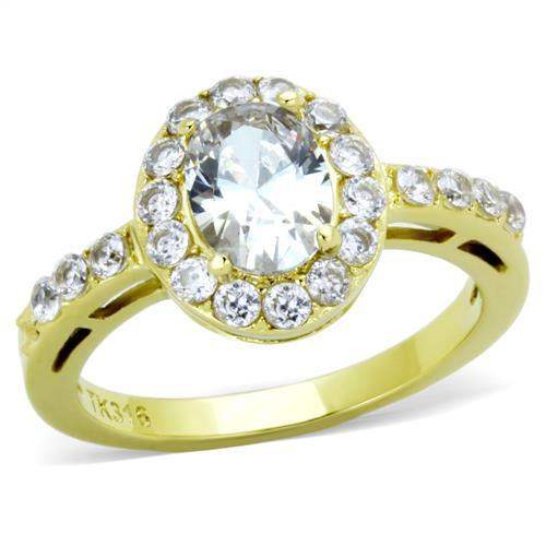 TK1901 - IP Gold(Ion Plating) Stainless Steel Ring with AAA Grade CZ in Clear - Alamode - Flyclothing LLC