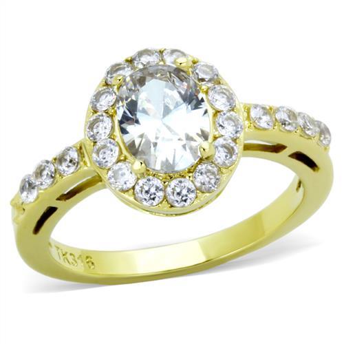 TK1901 - IP Gold(Ion Plating) Stainless Steel Ring with AAA Grade CZ  in Clear - Alamode
