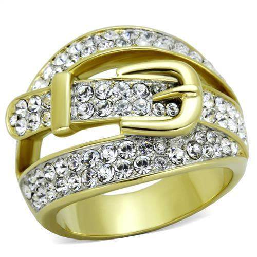 TK1906 - Two-Tone IP Gold (Ion Plating) Stainless Steel Ring with Top Grade Crystal in Clear - Alamode - Flyclothing LLC