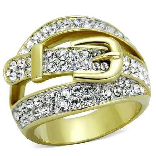 TK1906 - Two-Tone IP Gold (Ion Plating) Stainless Steel Ring with Top Grade Crystal in Clear - Alamode - Flyclothing LLC