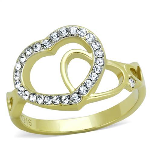 TK1908 - Two-Tone IP Gold (Ion Plating) Stainless Steel Ring with Top Grade Crystal  in Clear - Alamode