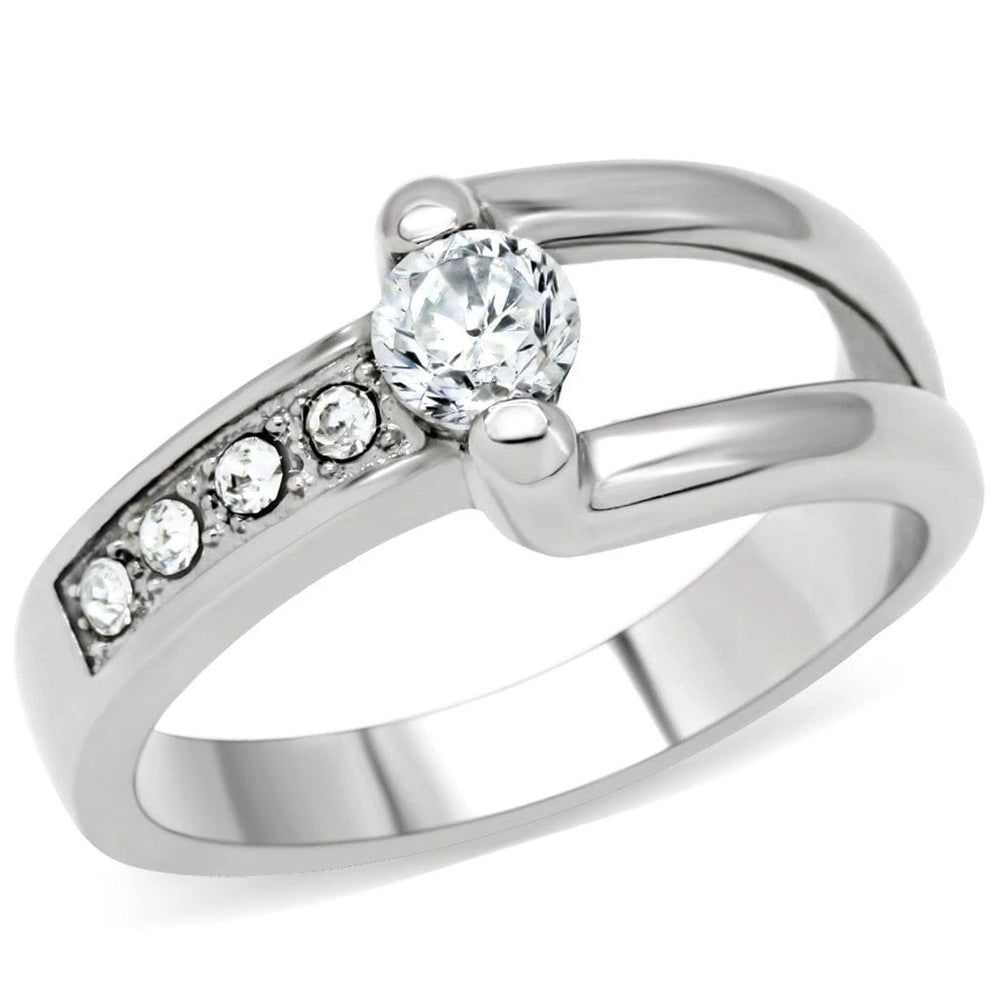 TK190 - High polished (no plating) Stainless Steel Ring with AAA Grade CZ  in Clear - Alamode