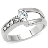 TK190 - High polished (no plating) Stainless Steel Ring with AAA Grade CZ  in Clear - Alamode
