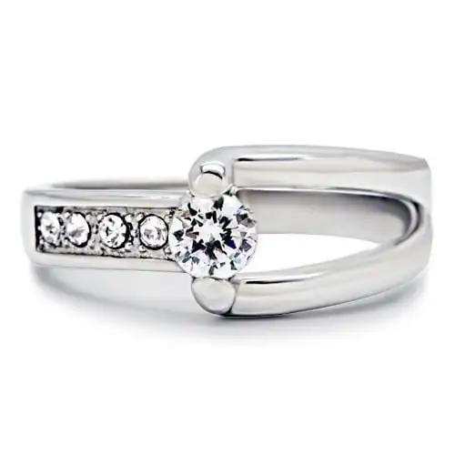 TK190 - High polished (no plating) Stainless Steel Ring with AAA Grade CZ in Clear - Alamode - Flyclothing LLC