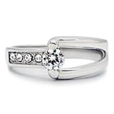 TK190 - High polished (no plating) Stainless Steel Ring with AAA Grade CZ  in Clear - Alamode