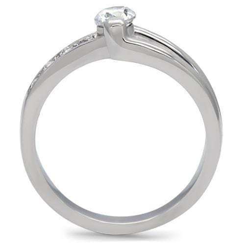 TK190 - High polished (no plating) Stainless Steel Ring with AAA Grade CZ in Clear - Alamode - Flyclothing LLC