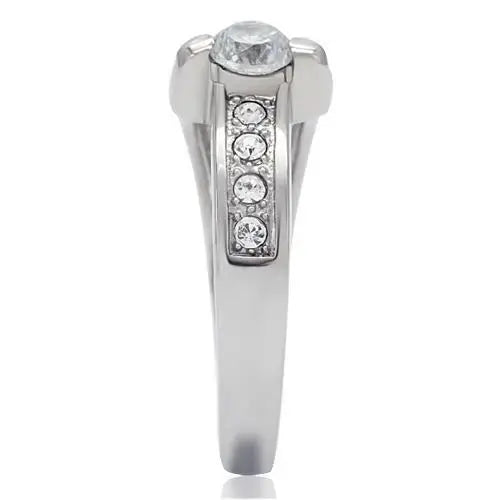 TK190 - High polished (no plating) Stainless Steel Ring with AAA Grade CZ in Clear - Alamode - Flyclothing LLC