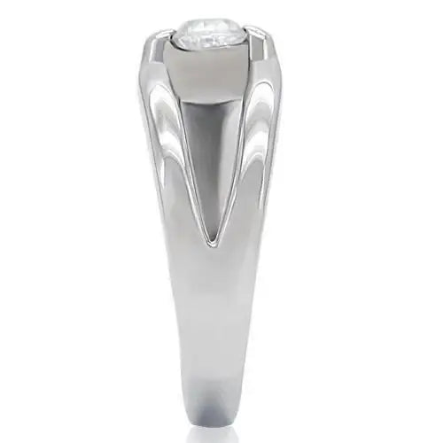 TK190 - High polished (no plating) Stainless Steel Ring with AAA Grade CZ in Clear - Alamode - Flyclothing LLC