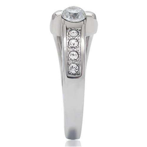 TK190 - High polished (no plating) Stainless Steel Ring with AAA Grade CZ in Clear - Alamode - Flyclothing LLC