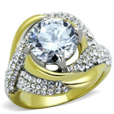 TK1910 - Two-Tone IP Gold (Ion Plating) Stainless Steel Ring with AAA Grade CZ  in Clear - Alamode