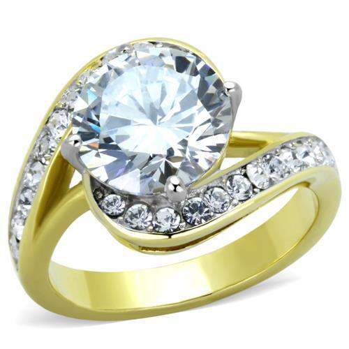 TK1911 - Two-Tone IP Gold (Ion Plating) Stainless Steel Ring with AAA Grade CZ in Clear - Alamode - Flyclothing LLC