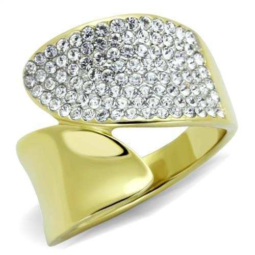 TK1912 - Two-Tone IP Gold (Ion Plating) Stainless Steel Ring with Top Grade Crystal in Clear - Alamode - Flyclothing LLC