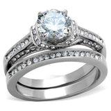 TK1919 - High polished (no plating) Stainless Steel Ring with AAA Grade CZ in Clear - Alamode - Flyclothing LLC