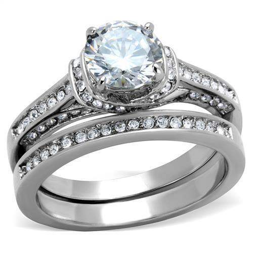 TK1919 - High polished (no plating) Stainless Steel Ring with AAA Grade CZ in Clear - Alamode - Flyclothing LLC