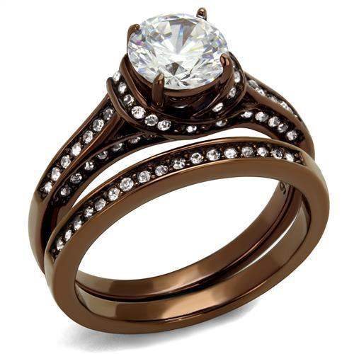 TK1919LC - IP Coffee light Stainless Steel Ring with AAA Grade CZ in Clear - Alamode - Flyclothing LLC