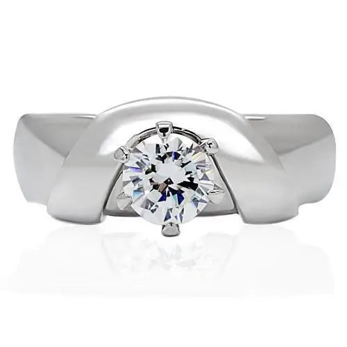 TK191 - High polished (no plating) Stainless Steel Ring with AAA Grade CZ in Clear - Alamode - Flyclothing LLC