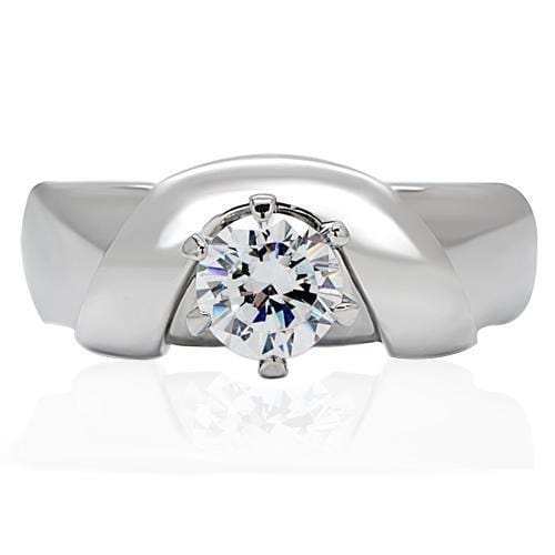 TK191 - High polished (no plating) Stainless Steel Ring with AAA Grade CZ in Clear - Alamode - Flyclothing LLC