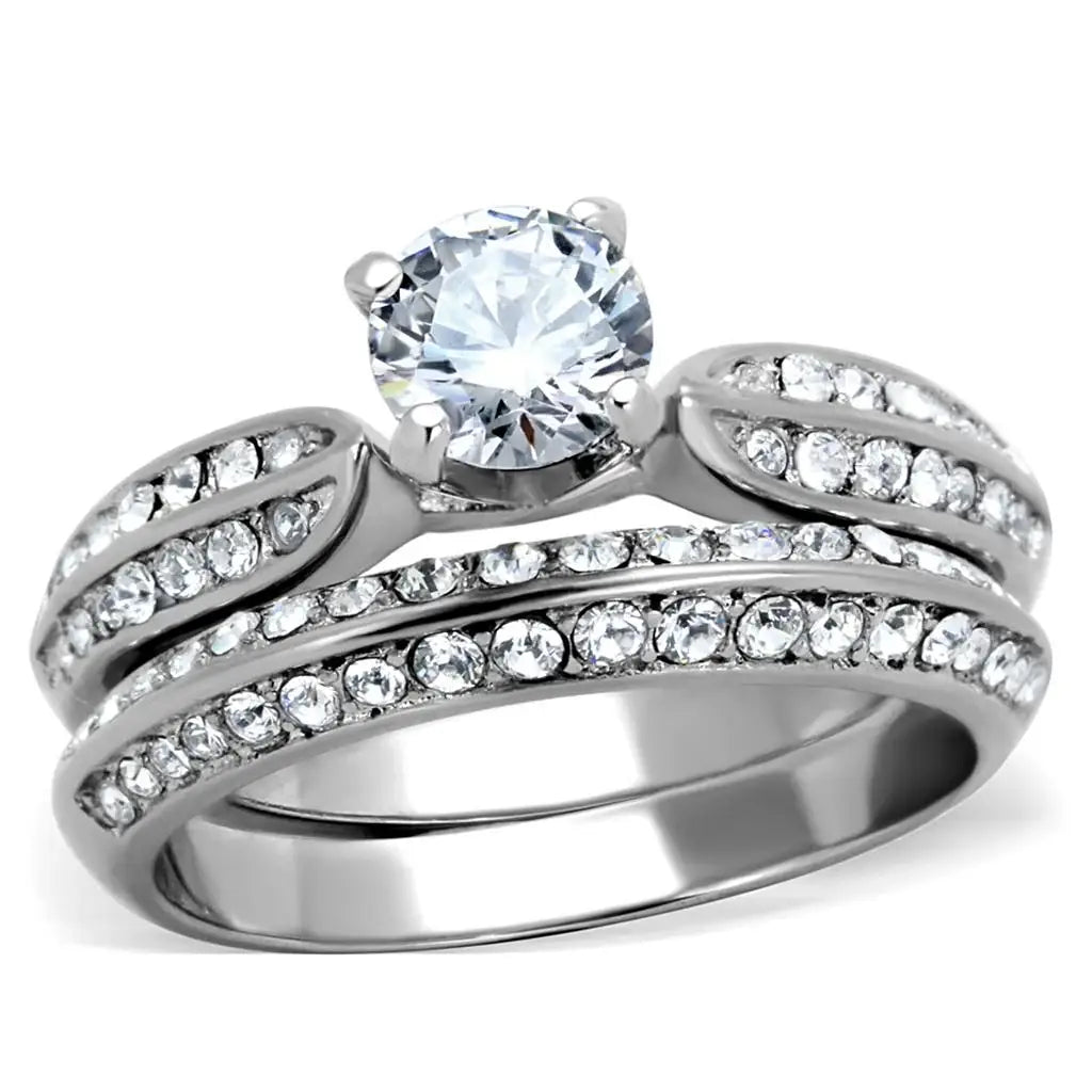 TK1920 - High polished (no plating) Stainless Steel Ring with AAA Grade CZ in Clear - Alamode - Flyclothing LLC