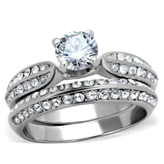 TK1920 - High polished (no plating) Stainless Steel Ring with AAA Grade CZ in Clear - Alamode - Flyclothing LLC