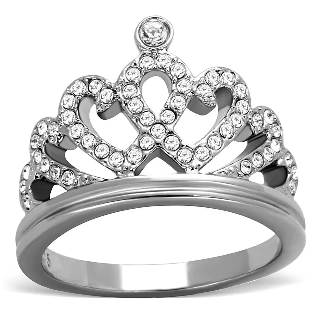 TK1923 - High polished (no plating) Stainless Steel Ring with Top Grade Crystal in Clear - Alamode - Flyclothing LLC