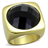 TK1925 - IP Gold(Ion Plating) Stainless Steel Ring with Synthetic Synthetic Stone in Jet - Alamode