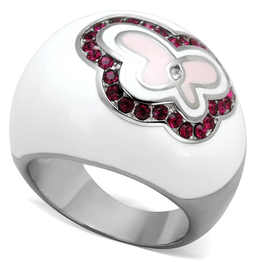 TK1927 - High polished (no plating) Stainless Steel Ring with Top Grade Crystal  in Ruby - Alamode