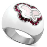 TK1927 - High polished (no plating) Stainless Steel Ring with Top Grade Crystal  in Ruby - Alamode