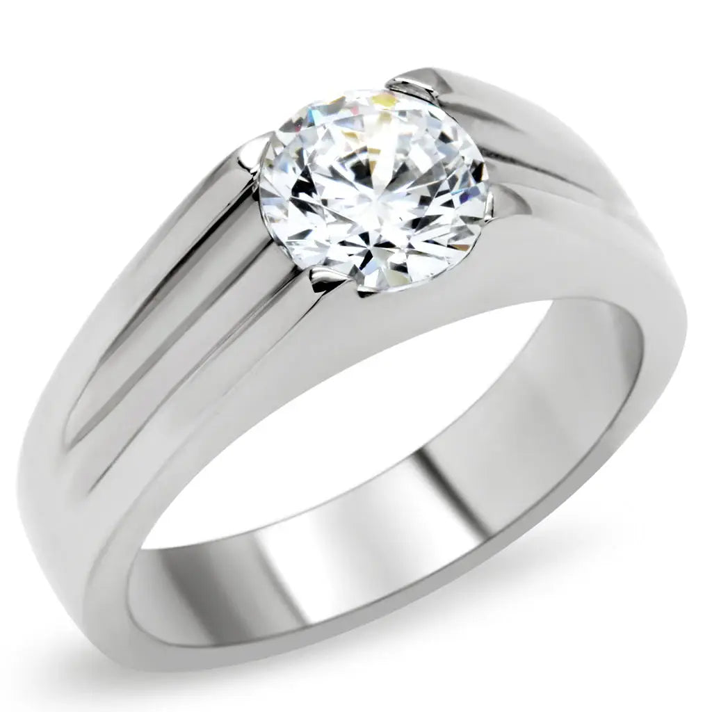 TK193 - High polished (no plating) Stainless Steel Ring with AAA Grade CZ in Clear - Alamode - Flyclothing LLC