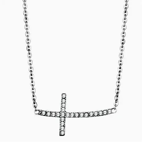 TK1931 - High polished (no plating) Stainless Steel Necklace with Top Grade Crystal in Clear - Alamode - Flyclothing LLC