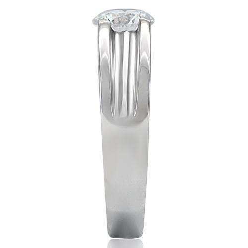TK193 - High polished (no plating) Stainless Steel Ring with AAA Grade CZ in Clear - Alamode - Flyclothing LLC