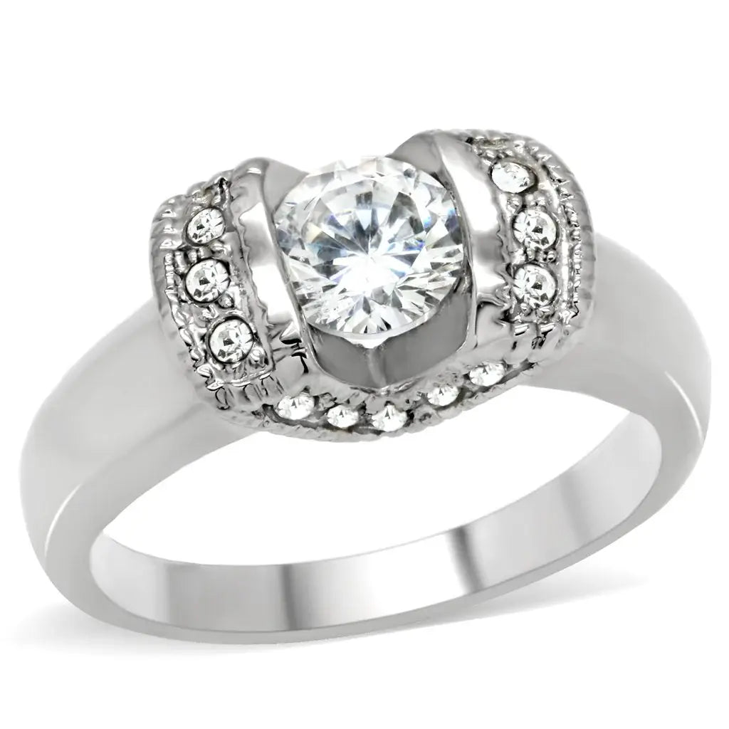 TK194 - High polished (no plating) Stainless Steel Ring with AAA Grade CZ in Clear - Alamode - Flyclothing LLC
