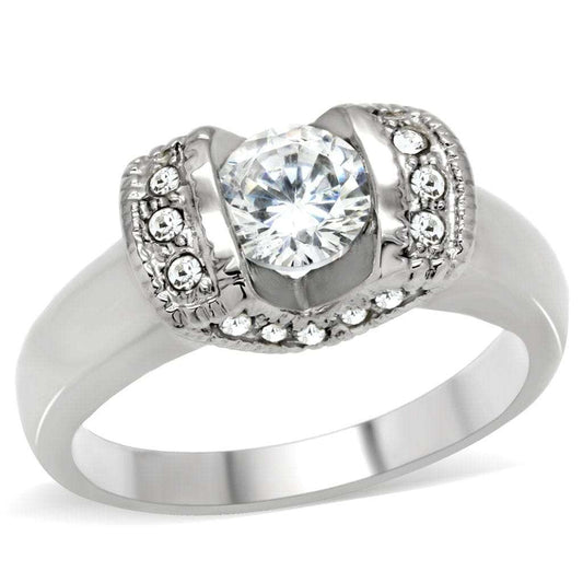 TK194 - High polished (no plating) Stainless Steel Ring with AAA Grade CZ in Clear - Alamode - Flyclothing LLC
