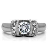 TK194 - High polished (no plating) Stainless Steel Ring with AAA Grade CZ  in Clear - Alamode