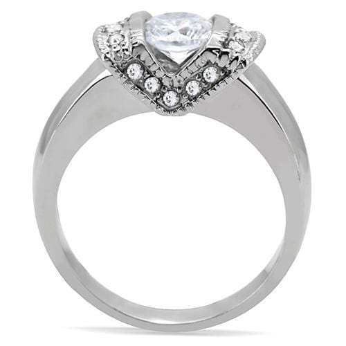 TK194 - High polished (no plating) Stainless Steel Ring with AAA Grade CZ in Clear - Alamode - Flyclothing LLC