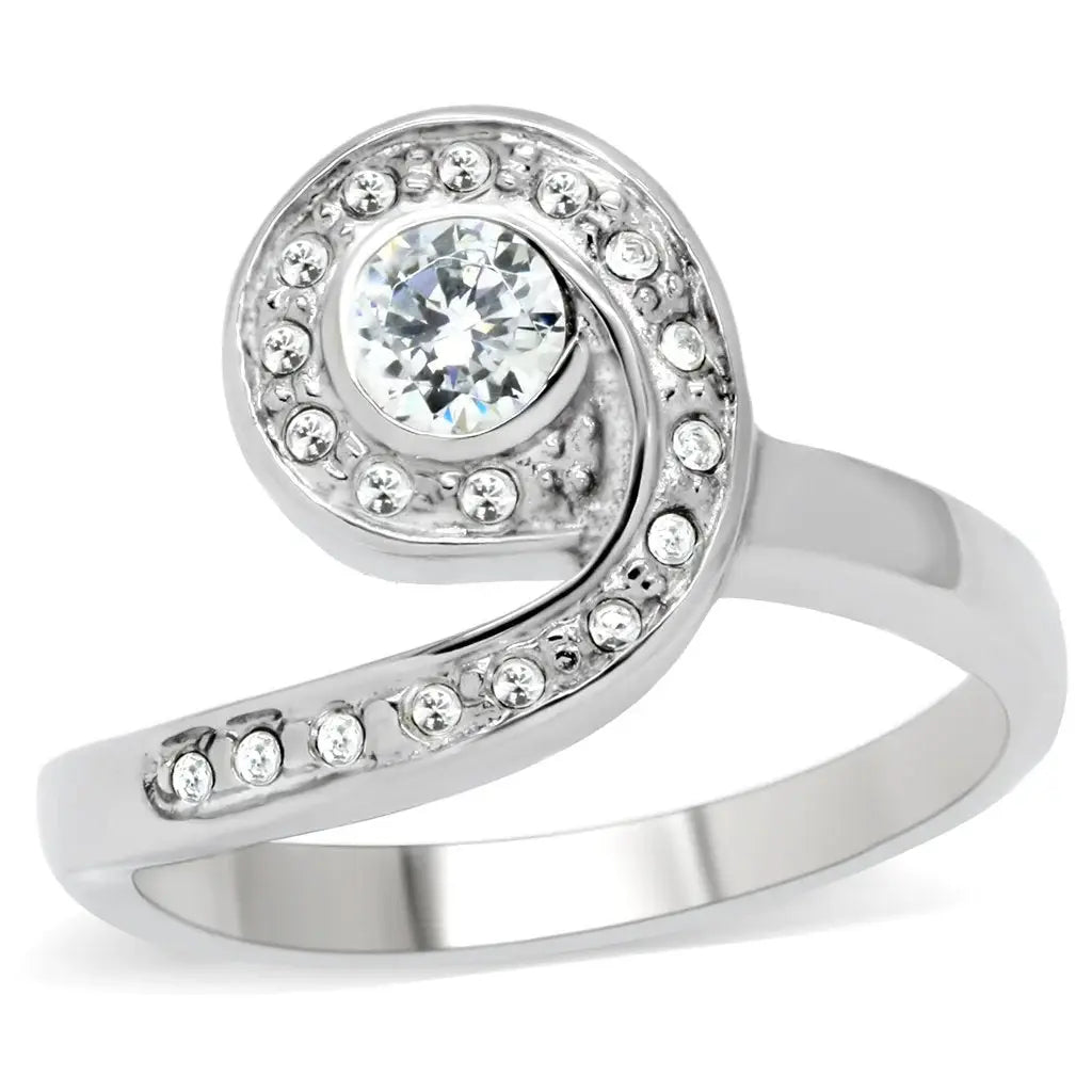TK195 - High polished (no plating) Stainless Steel Ring with AAA Grade CZ in Clear - Alamode - Flyclothing LLC