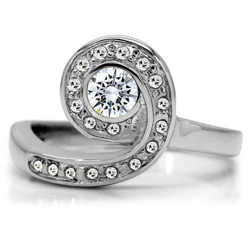 TK195 - High polished (no plating) Stainless Steel Ring with AAA Grade CZ in Clear - Alamode - Flyclothing LLC