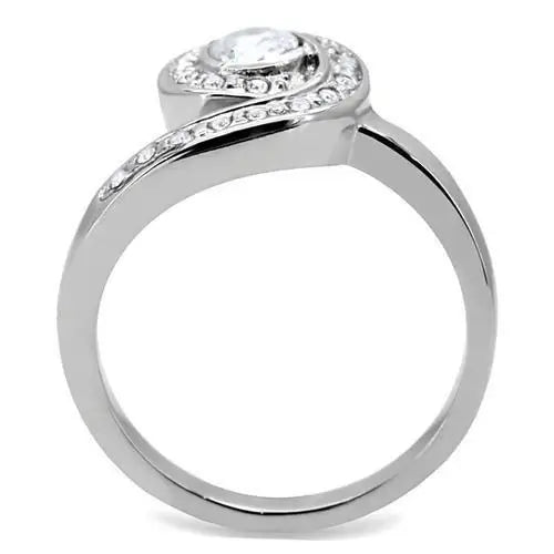 TK195 - High polished (no plating) Stainless Steel Ring with AAA Grade CZ in Clear - Alamode - Flyclothing LLC