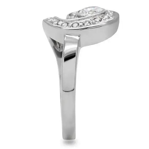 TK195 - High polished (no plating) Stainless Steel Ring with AAA Grade CZ in Clear - Alamode - Flyclothing LLC