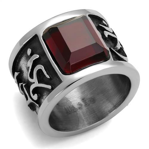 TK1964 - High polished (no plating) Stainless Steel Ring with Synthetic Synthetic Glass in Siam - Alamode