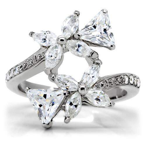 TK196 - High polished (no plating) Stainless Steel Ring with AAA Grade CZ in Clear - Alamode - Flyclothing LLC