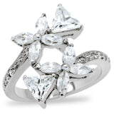 TK196 - High polished (no plating) Stainless Steel Ring with AAA Grade CZ  in Clear - Alamode