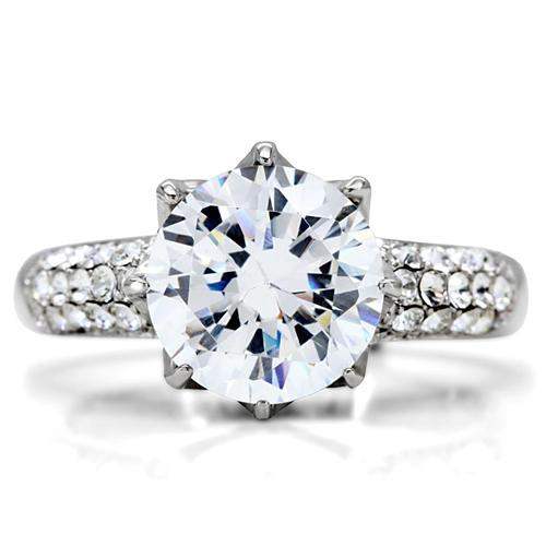 TK197 - High polished (no plating) Stainless Steel Ring with AAA Grade CZ in Clear - Alamode - Flyclothing LLC