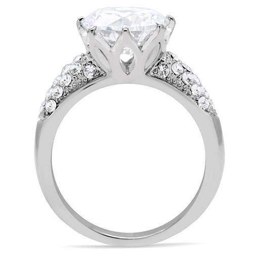 TK197 - High polished (no plating) Stainless Steel Ring with AAA Grade CZ in Clear - Alamode - Flyclothing LLC