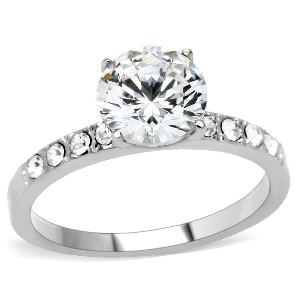 TK198 - High polished (no plating) Stainless Steel Ring with AAA Grade CZ  in Clear - Alamode